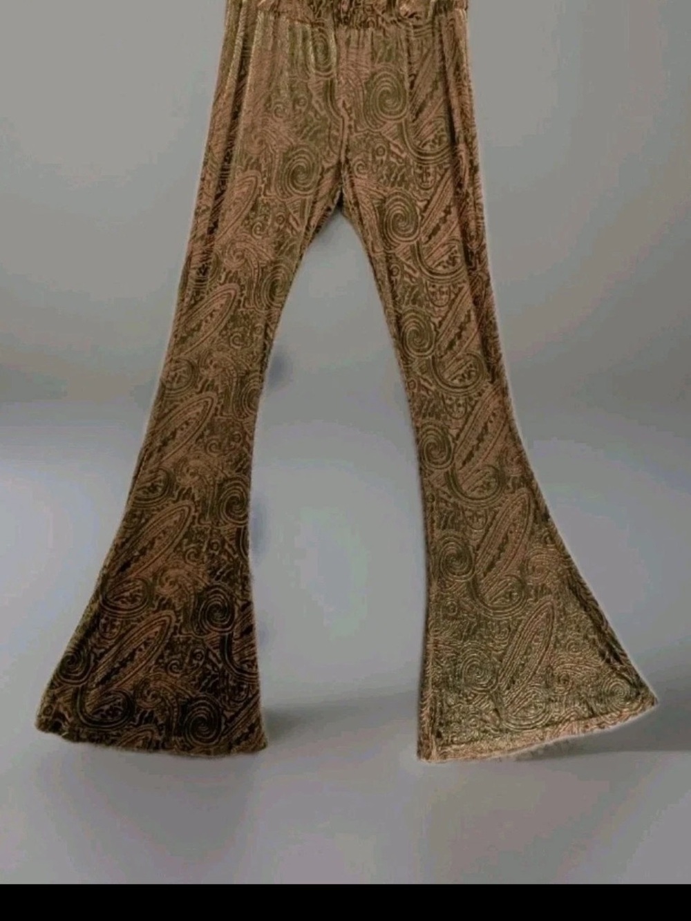 EARTHBOUND Paisley Velvet Flare Pants in Olive
